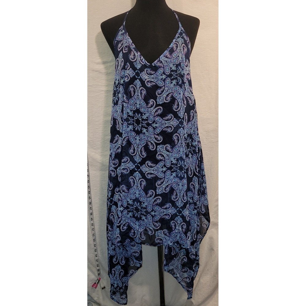 NWT Ellen Tracy Co. XL Navy Blue Halter Dress Paisley Sheer Swimsuit CoverUp - Picture 1 of 13
